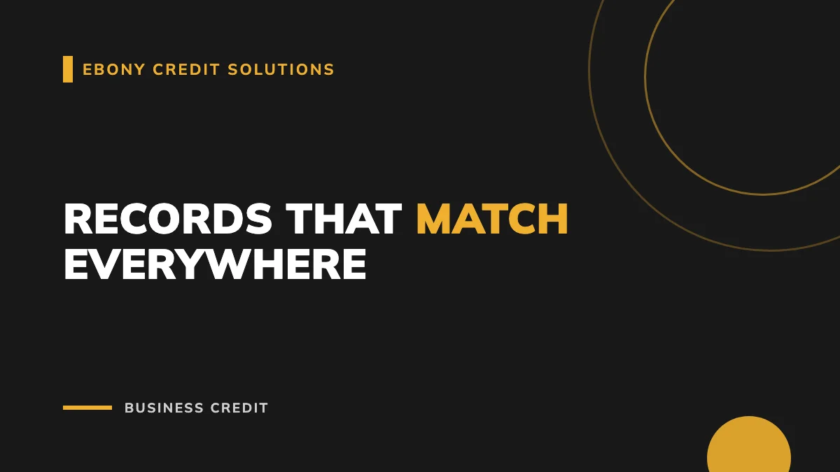 Gold and black graphic: Records That Match Everywhere. Ebony Credit Solutions